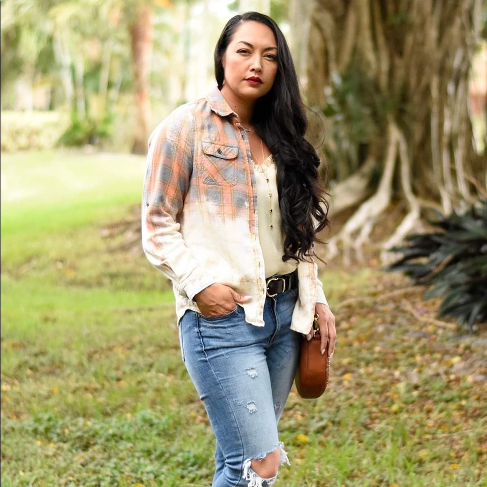 Orange & Grey Bleached Flannel - Picture 2 of 6